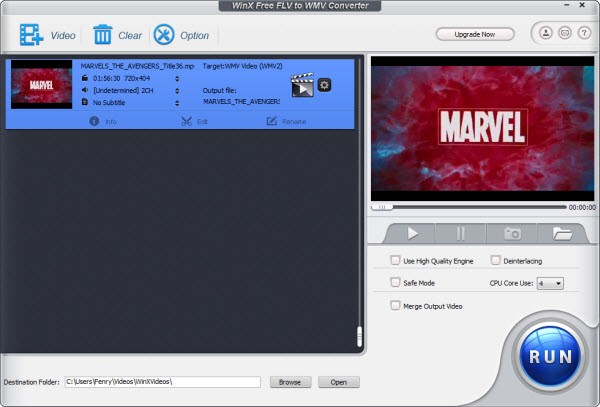 WinX Free FLV to WMV Video Converter 5.0.6