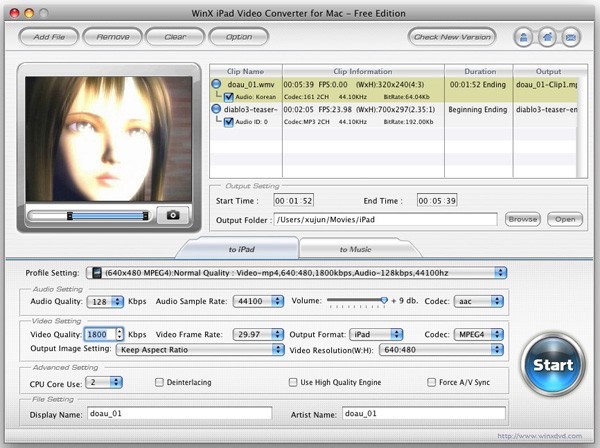 WinX iPad Video Converter for Mac 2.8.0