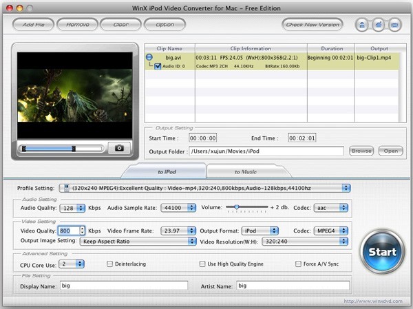 WinX iPod Video Converter for Mac 2.4.3