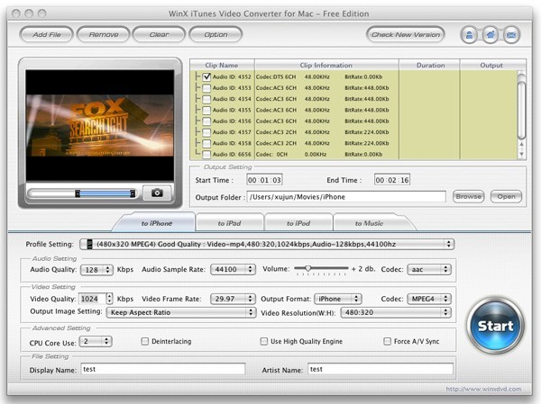 WinX iTunes Video Converter for Mac 2.8.0