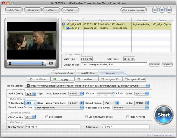 WinX M2TS to iPad Converter for Mac 2.9.0