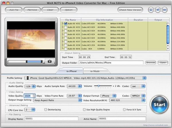 WinX M2TS to iPhone 4 Converter for Mac 2.8.0