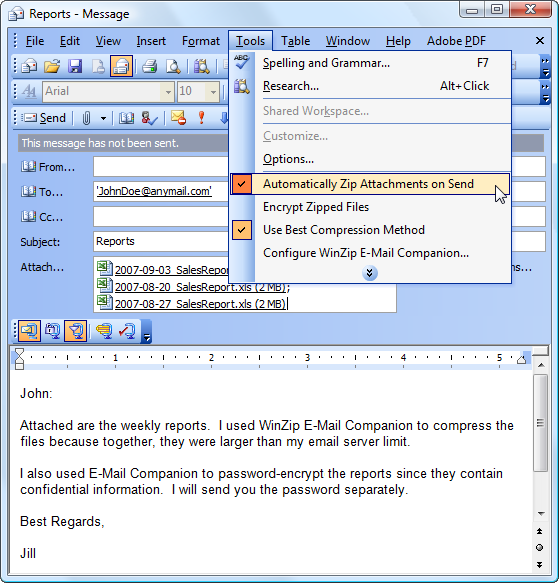 WinZip E-Mail Companion 2.0