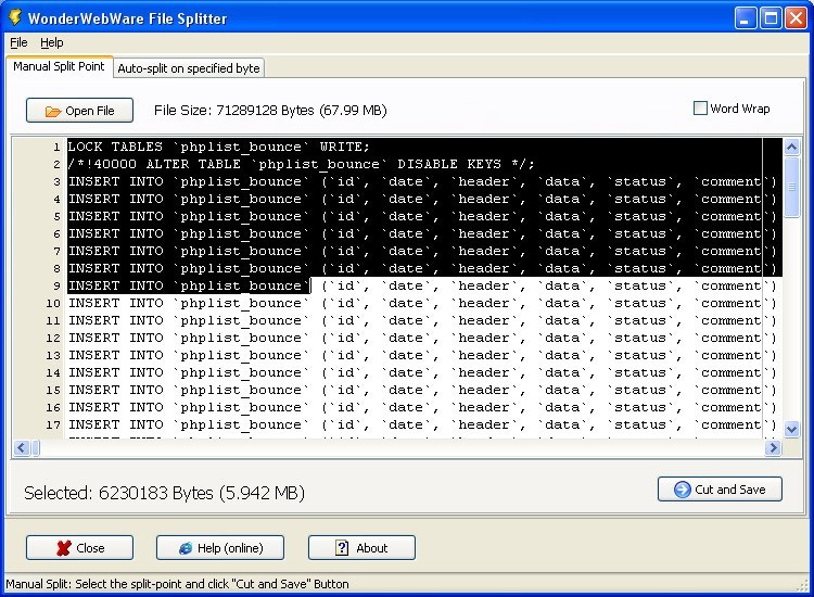 WonderWebWare File Splitter 1.1