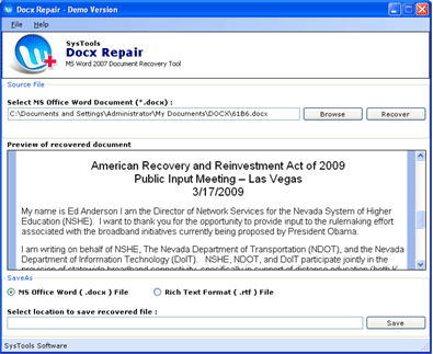 Word 2007 Repair Corrupted Document 3.6