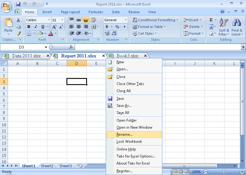 Workbook Tabs for Excel 7.0