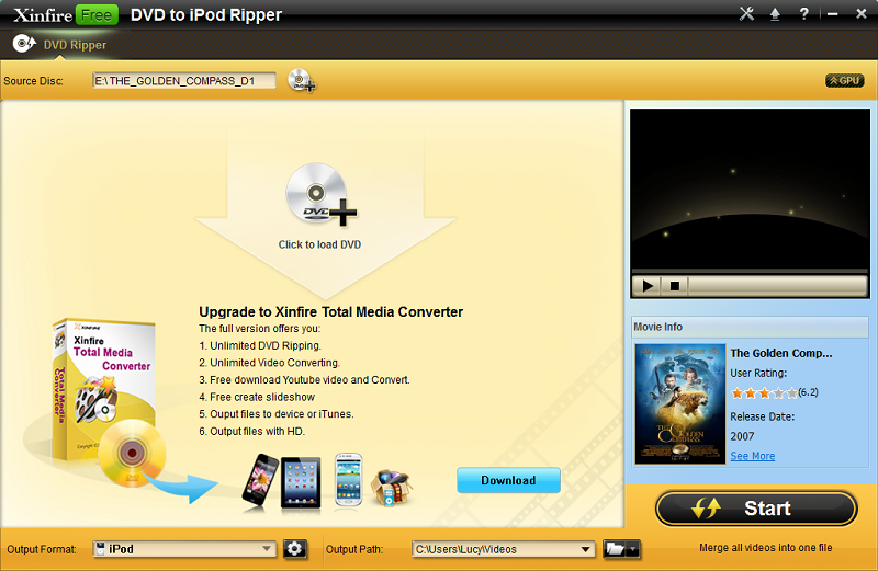 Xinfire Free DVD to iPod Ripper 1.0.0.0