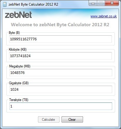 zebNet Byte Calculator 2012 R2 4.1.0
