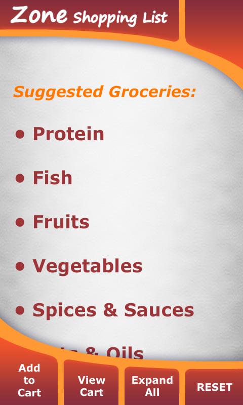 Zone Diet Shopping List 2.0